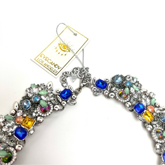 NWT EYECANDY LOS ANGELES SLOANE COLLAR SAPPHIRE BLUE NECKLACE in SILVER - Picture 7 of 10